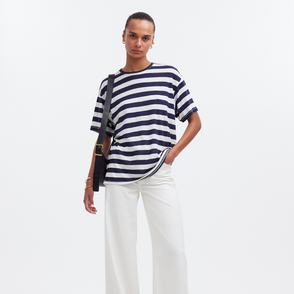 Madewell Linen-Blend Crewneck Oversized Tee - size M